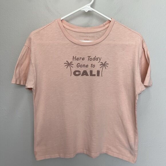 American Eagle | Pink Here Today Gone To Cali Short Sleeve Graphic Tee Top Size - Picture 2 of 5